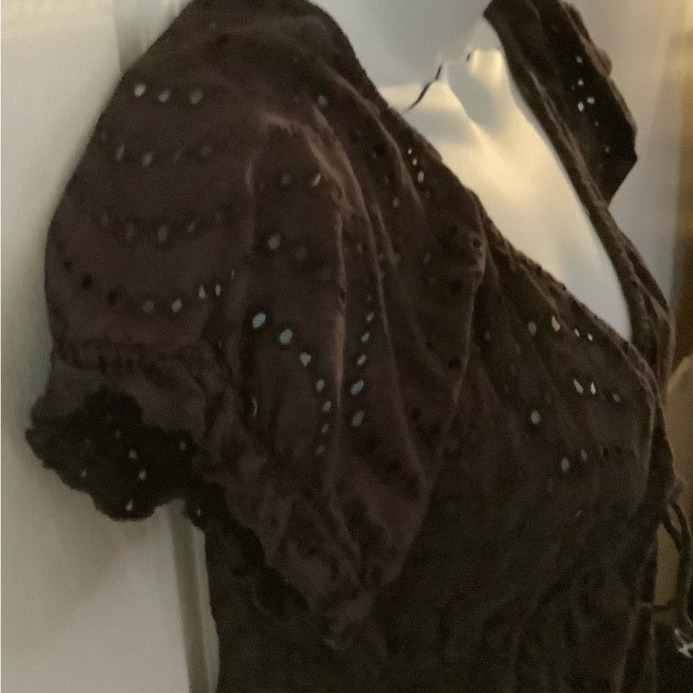 Brown eyelet bathing suit cover or dress, size M, 100% cotton - Picture 2 of 4